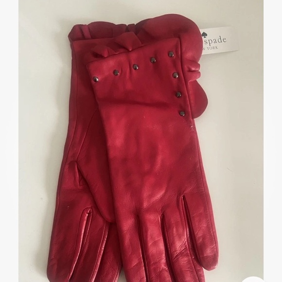 Kate Spade Red Leather Ruffle gloves Medium NWT - Picture 6 of 6